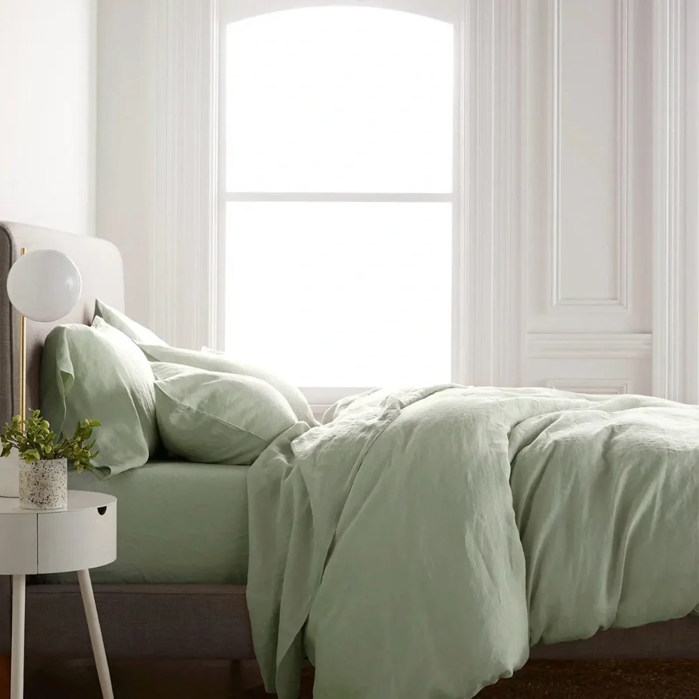 Quince 100% European Linen Duvet Cover and 2 Shams in Sage King/Cal King 1242